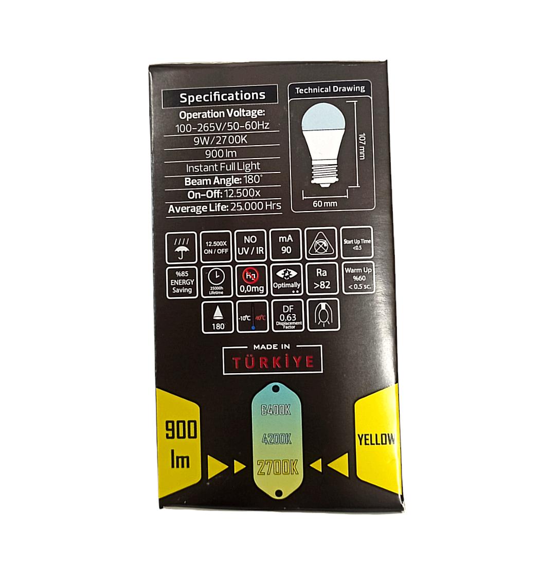 HOROZ%20PREMIER-9%209%20WATT%20LED%20AMPUL%202700K%20SARI